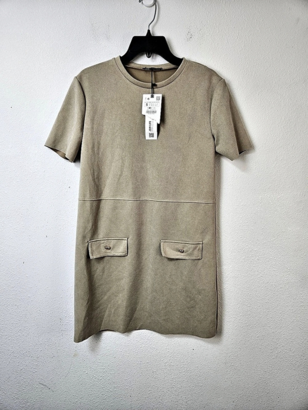 Zara Mini Short Sleeve Dress in Beige Size Small NWT